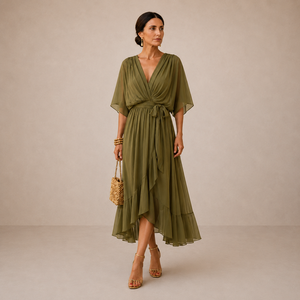 Vestido midi abierto y elegante