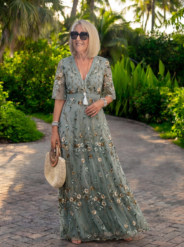 Vestido largo floral verde