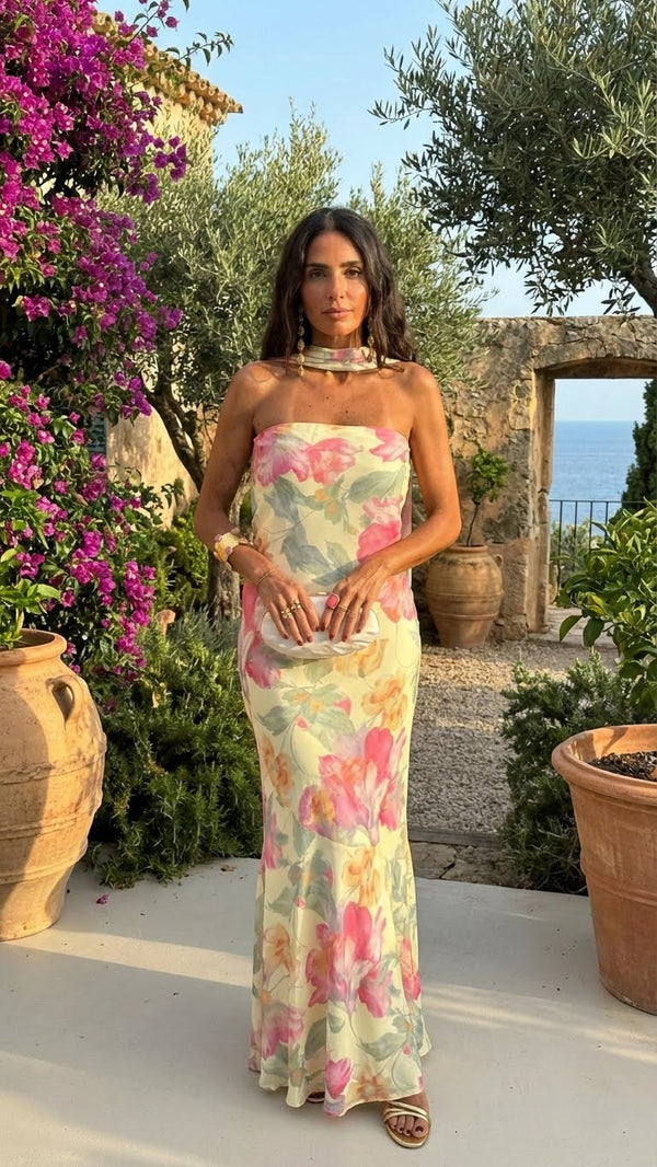 Vestido largo floral palabra de honor