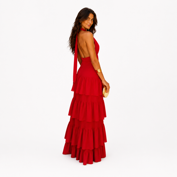 Vestido largo de volantes