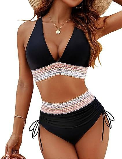 Bikini de cintura alta push up halter