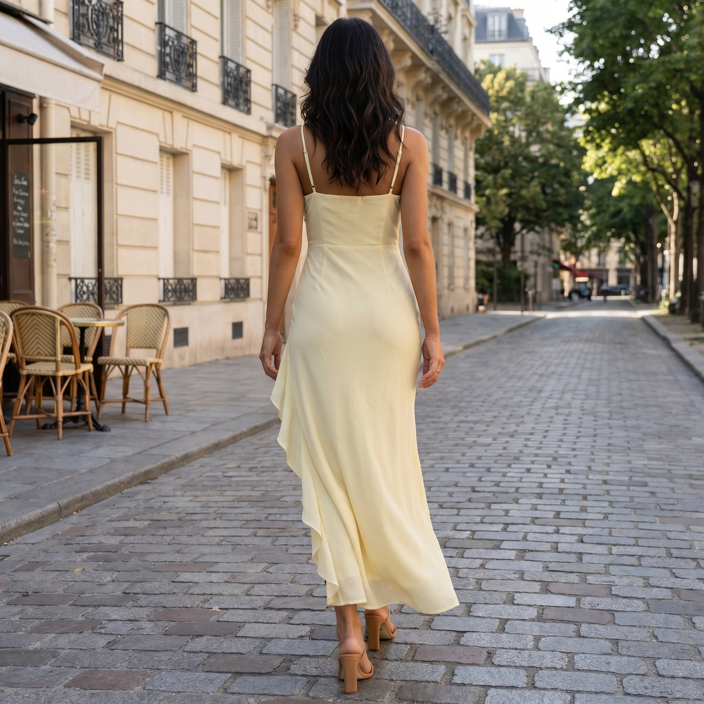Kiana — Vestido midi con escote cruzado y volantes