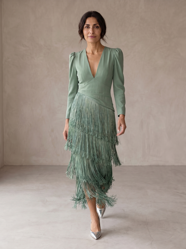Chiara | Vestido elegante con mangas de flecos