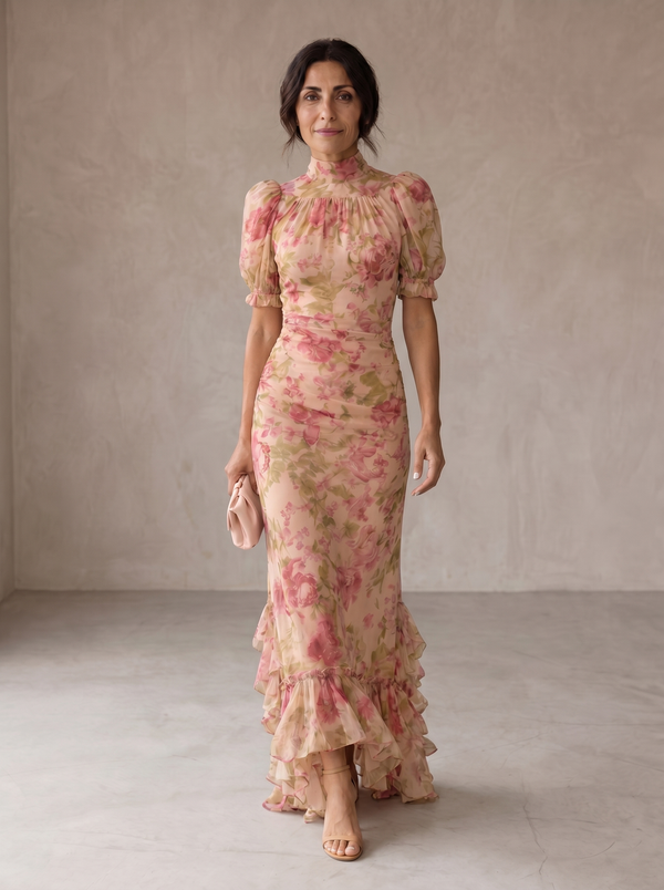 Rosario | Vestido largo floral de gasa