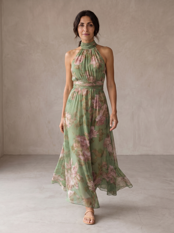 Livia | Vestido maxi floral elegante con cuello halter