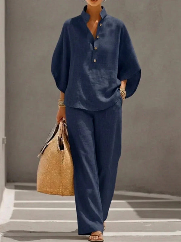 Sofía | Conjunto de lino con mangas de murciélago y pantalones anchos