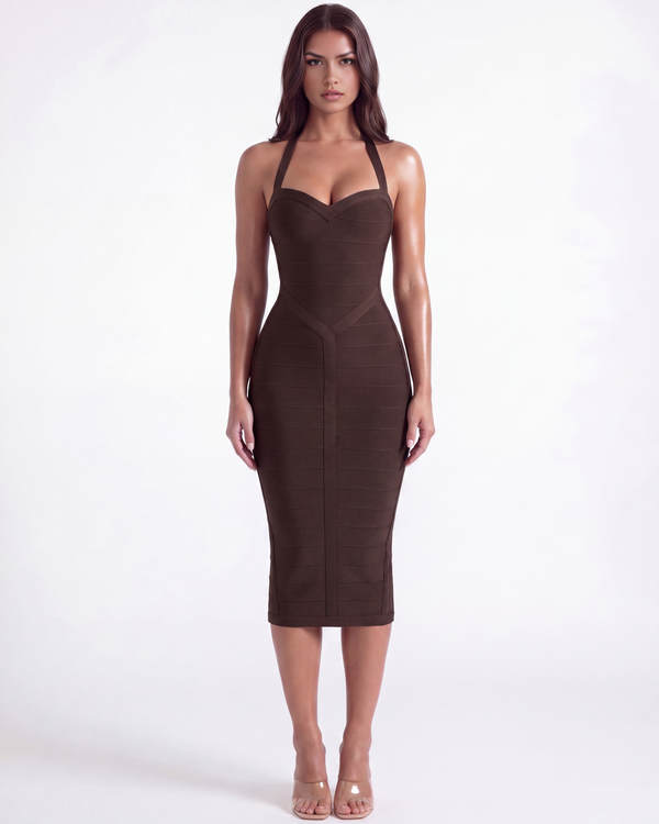 Vestido midi bandage con escote halter