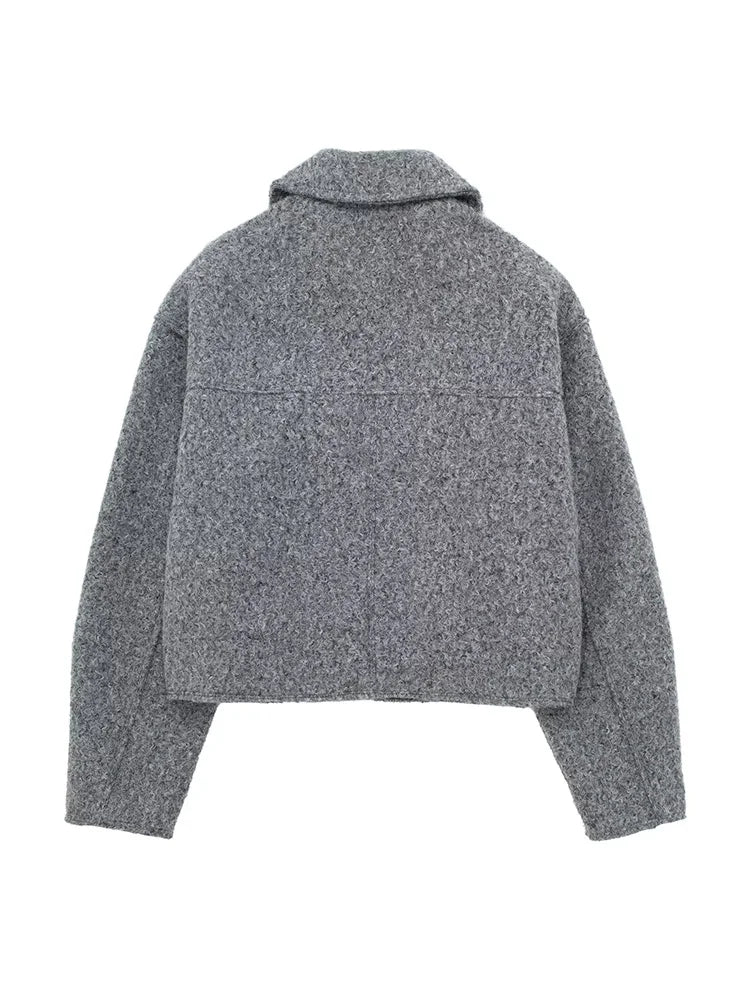 Manuela — Chaqueta vintage con cremallera y cuello de solapa