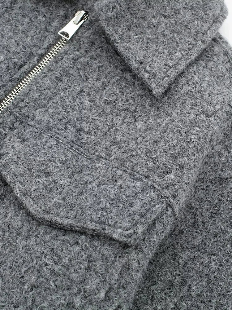 Manuela — Chaqueta vintage con cremallera y cuello de solapa