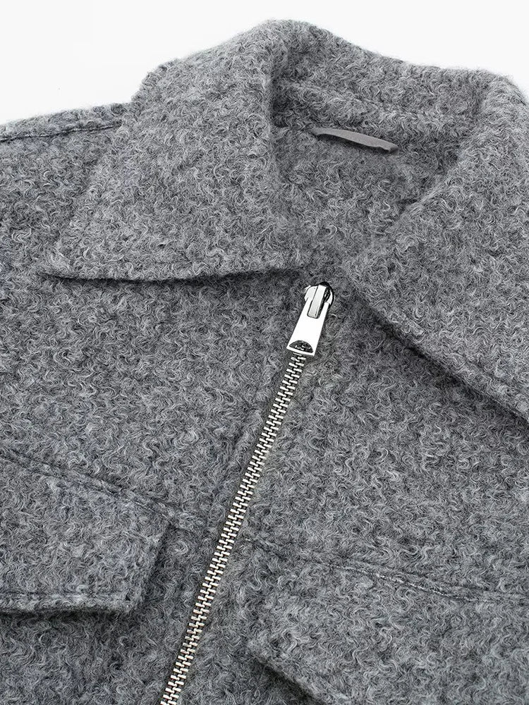 Manuela — Chaqueta vintage con cremallera y cuello de solapa