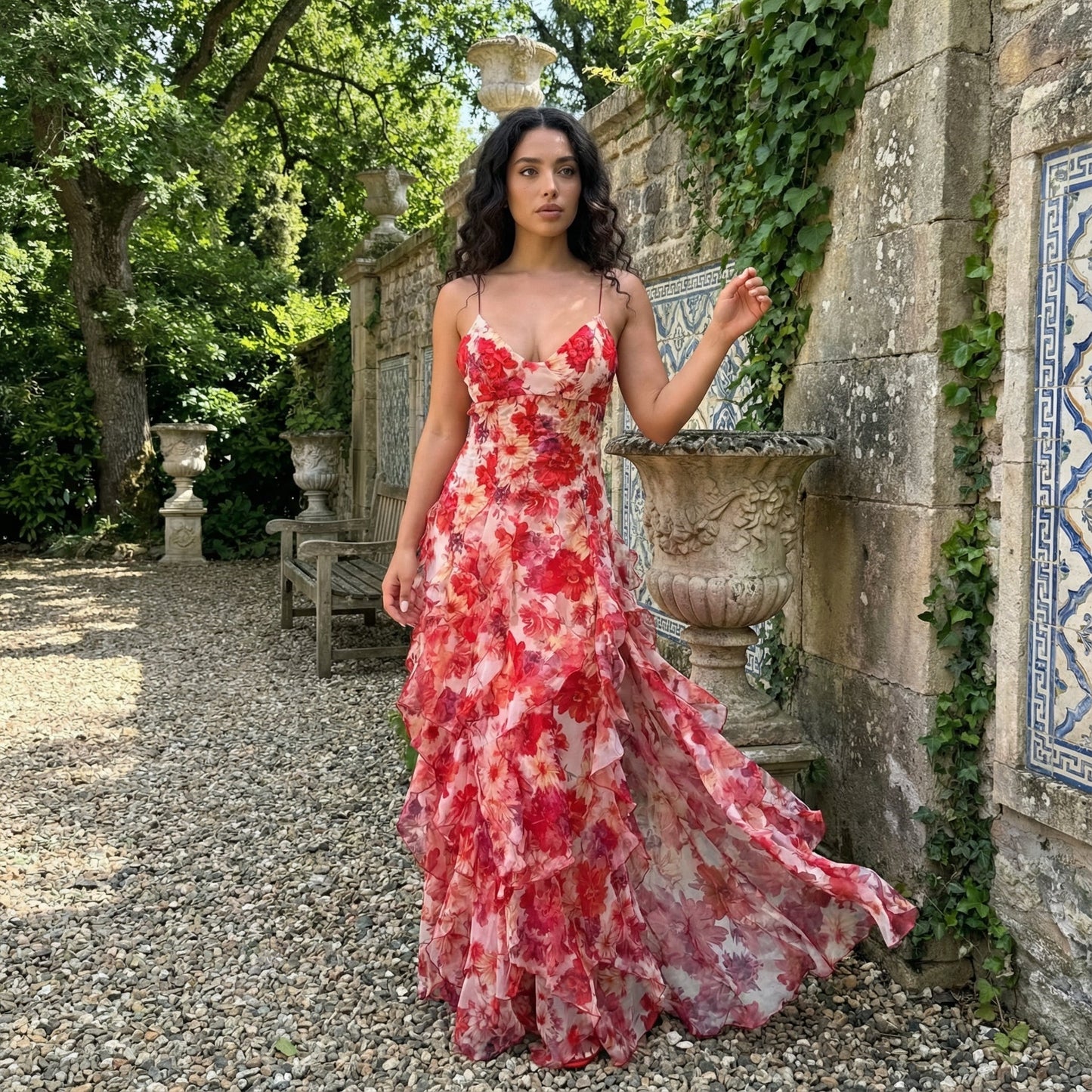 Carmina · Vestido largo con volantes