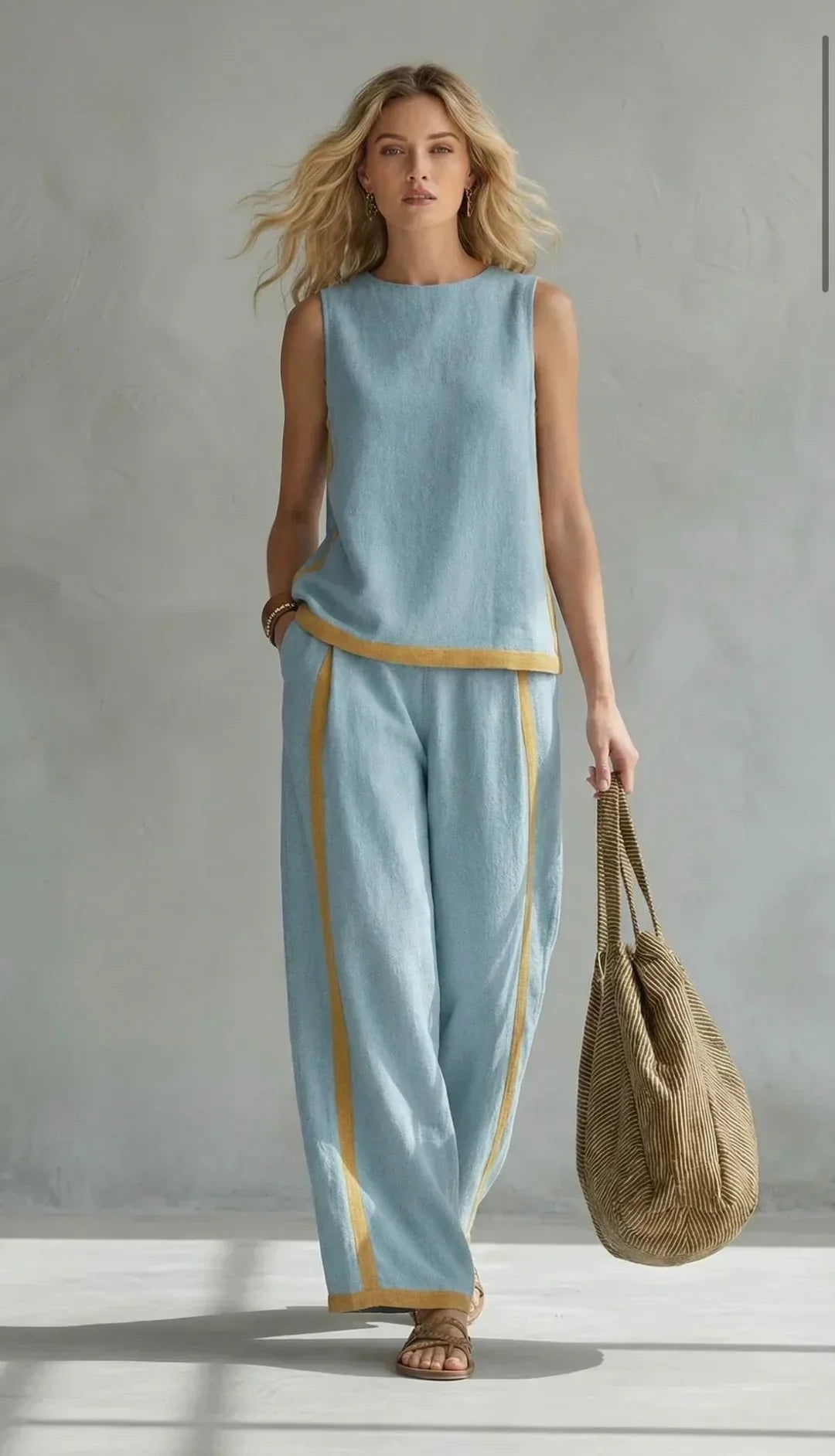 Ursula | Conjunto de chaqueta y pantalón con un estilo elegante y desenfadado y acabados bicolores