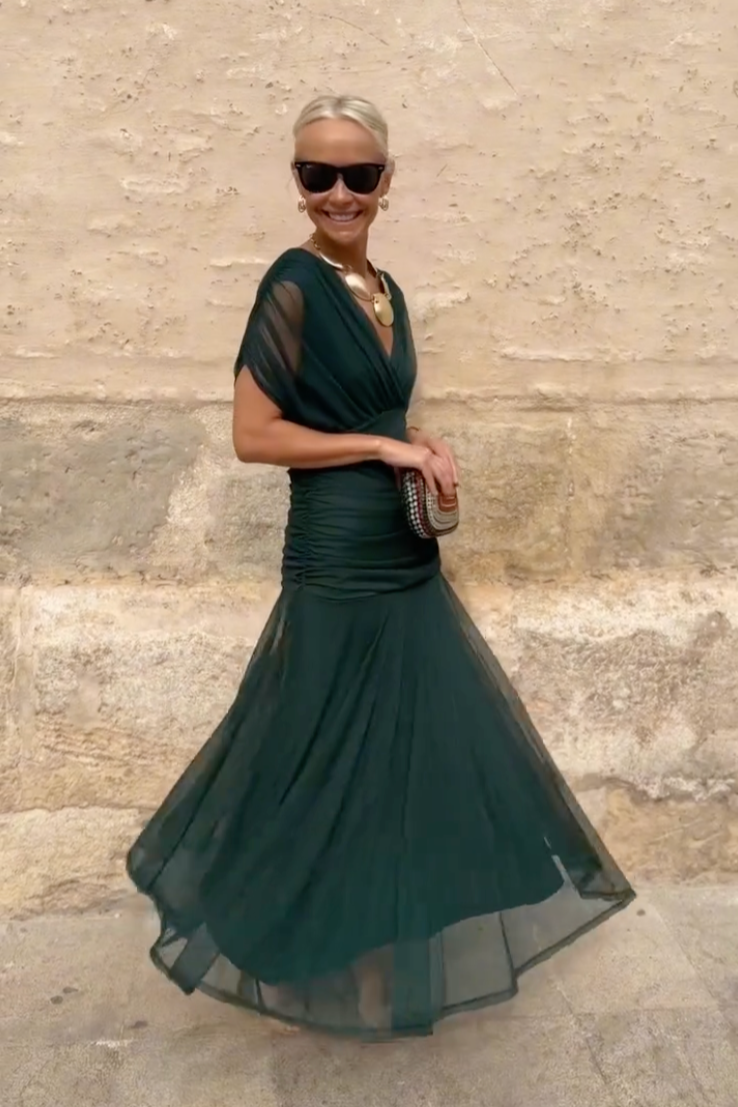 Luisa — Vestido largo de fiesta con cuello de pico