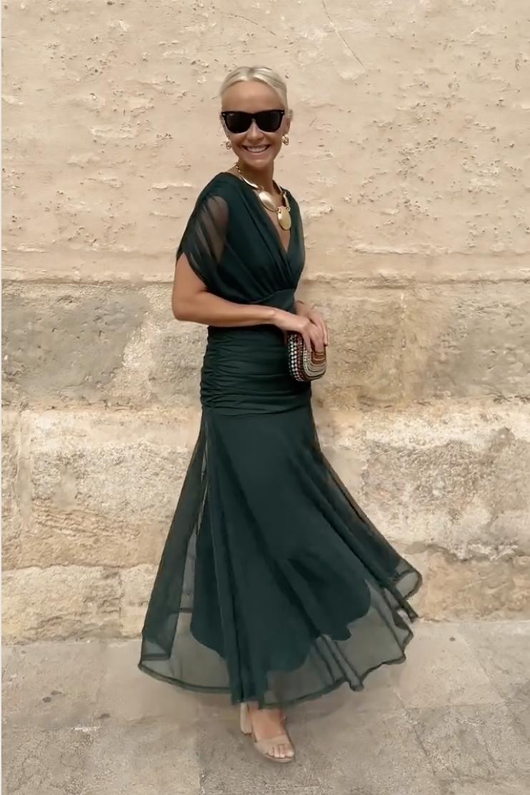 Luisa — Vestido largo de fiesta con cuello de pico