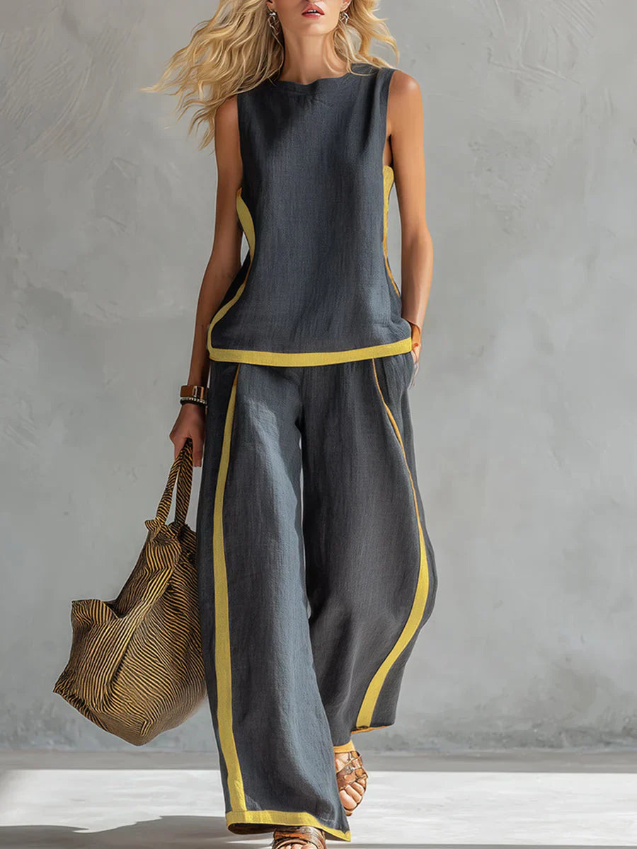Ursula | Conjunto de chaqueta y pantalón con un estilo elegante y desenfadado y acabados bicolores