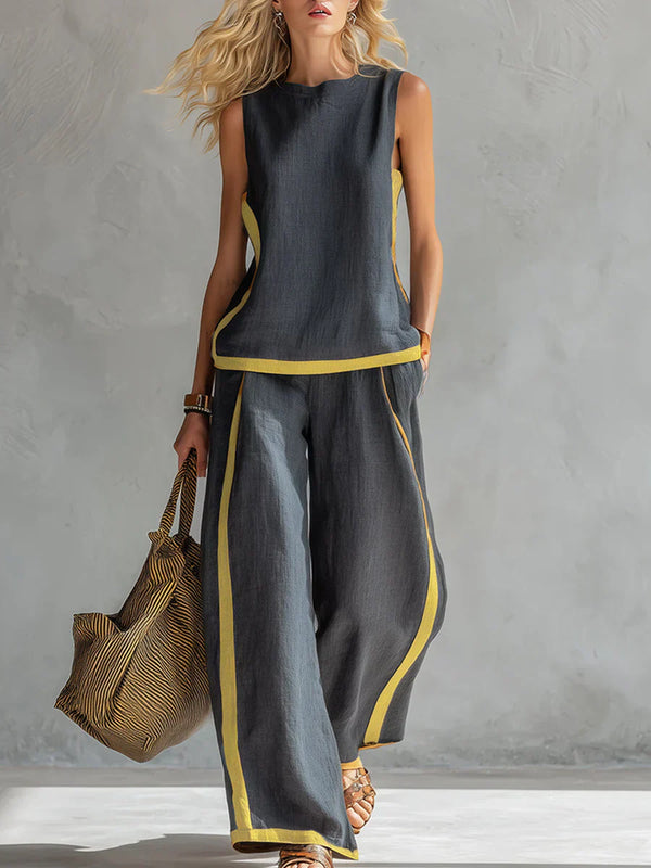 Ursula | Conjunto de chaqueta y pantalón con un estilo elegante y desenfadado y acabados bicolores