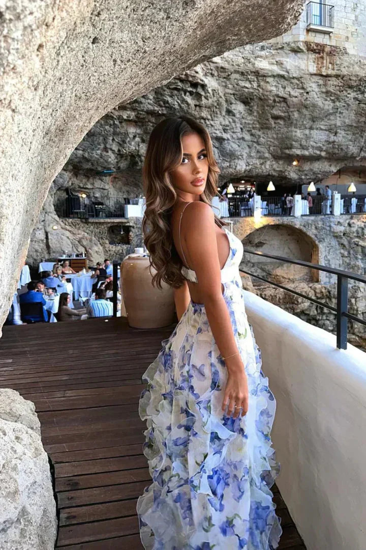 Uri | Vestido midi floral con volantes