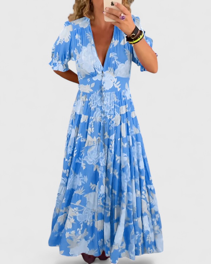 Miriam — Vestido floral con cuello de pico