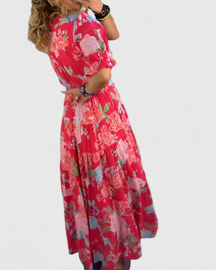 Miriam — Vestido floral con cuello de pico