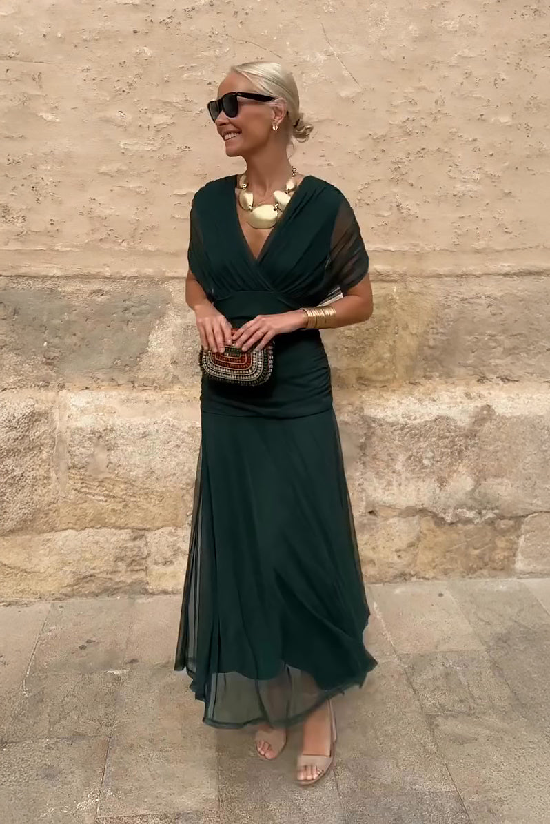 Luisa — Vestido largo de fiesta con cuello de pico