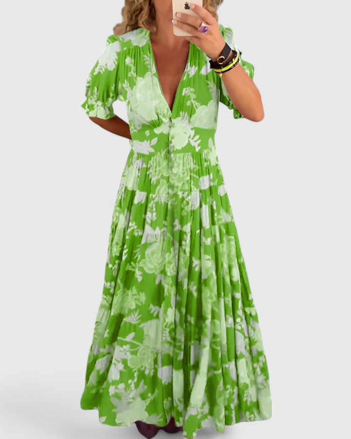 Miriam — Vestido floral con cuello de pico