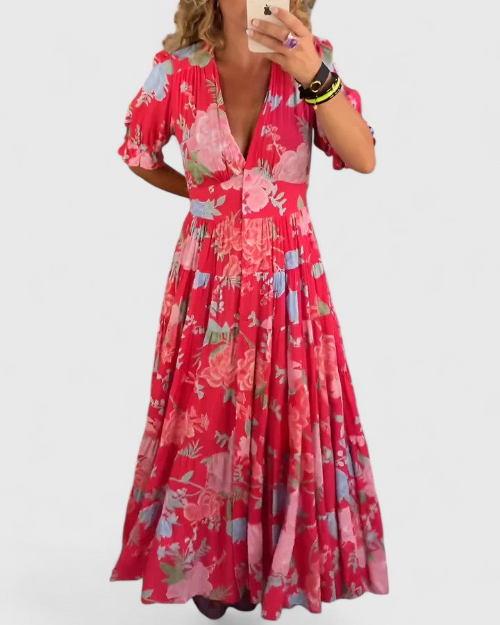Miriam — Vestido floral con cuello de pico