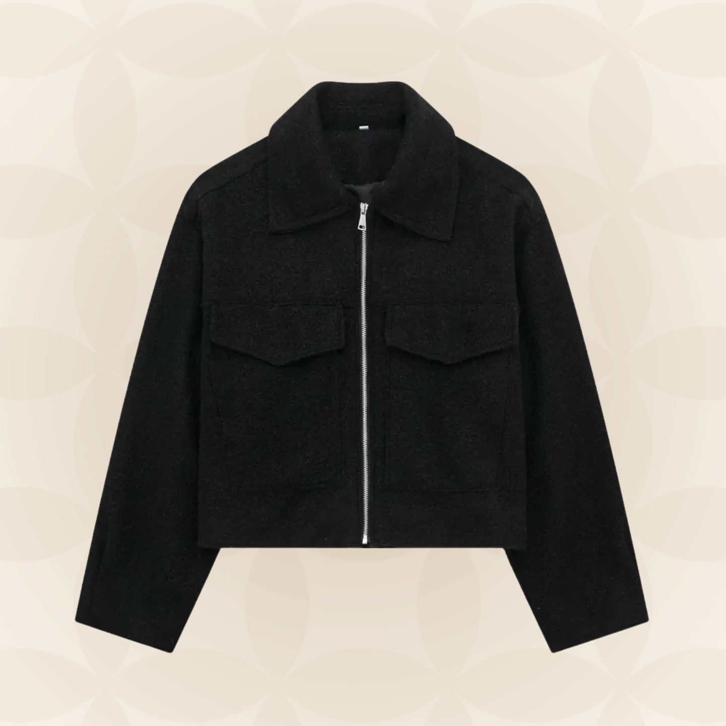 Manuela — Chaqueta vintage con cremallera y cuello de solapa