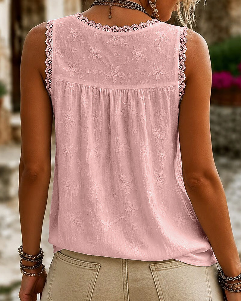 Martina — Top de encaje con cuello de pico