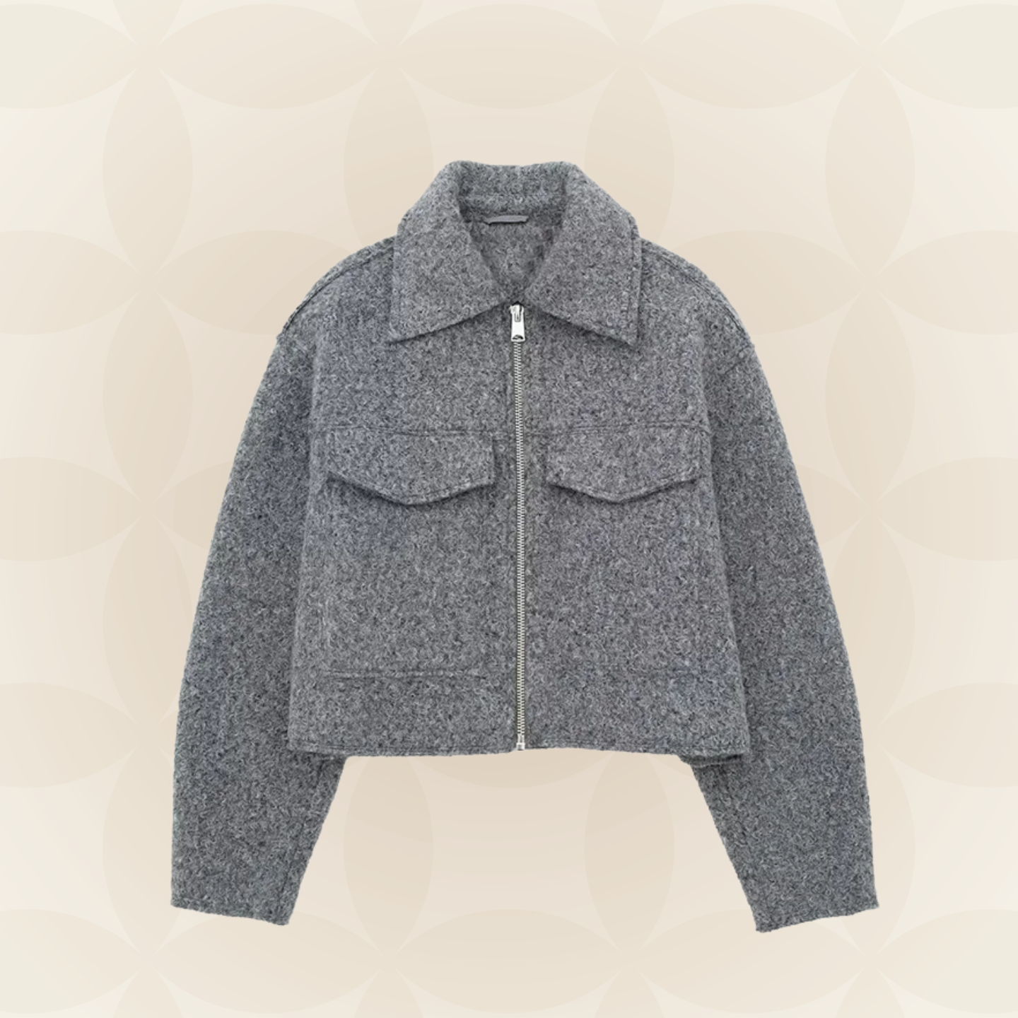 Manuela — Chaqueta vintage con cremallera y cuello de solapa