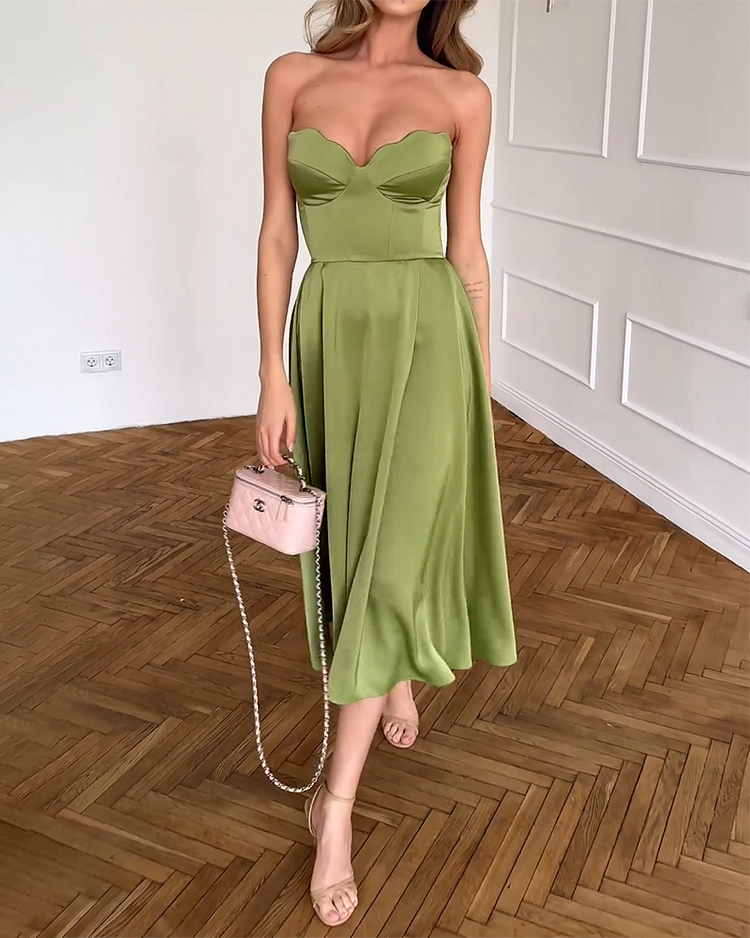 Liora | Vestido midi elegante sin tirantes
