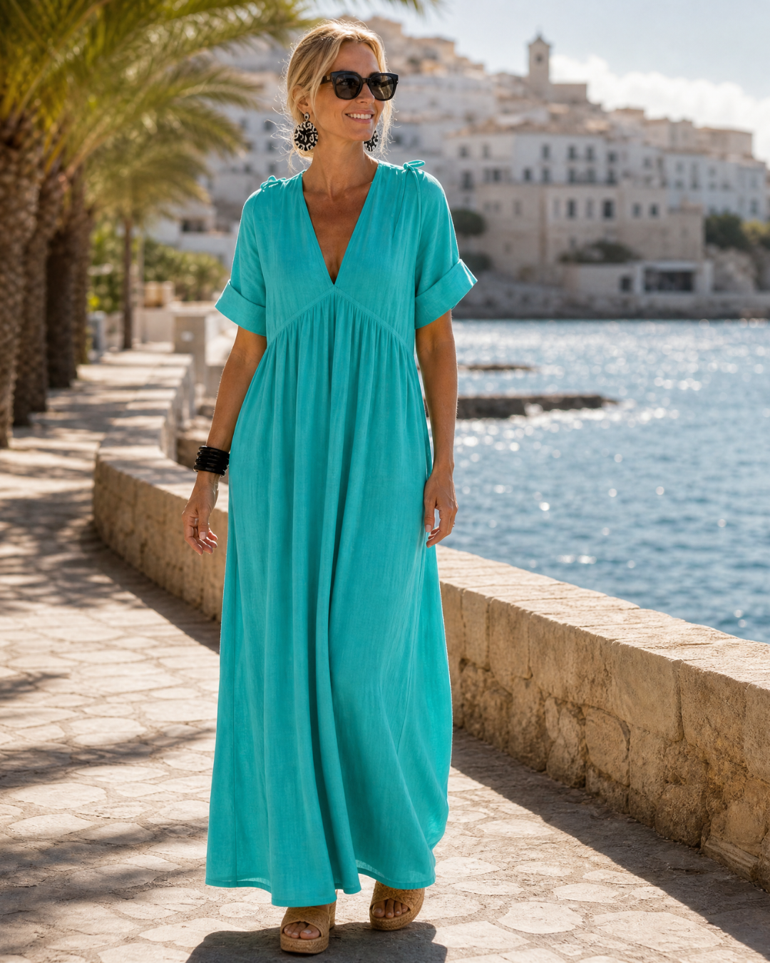 Violeta — Vestido de verano con cuello de pico y manga corta