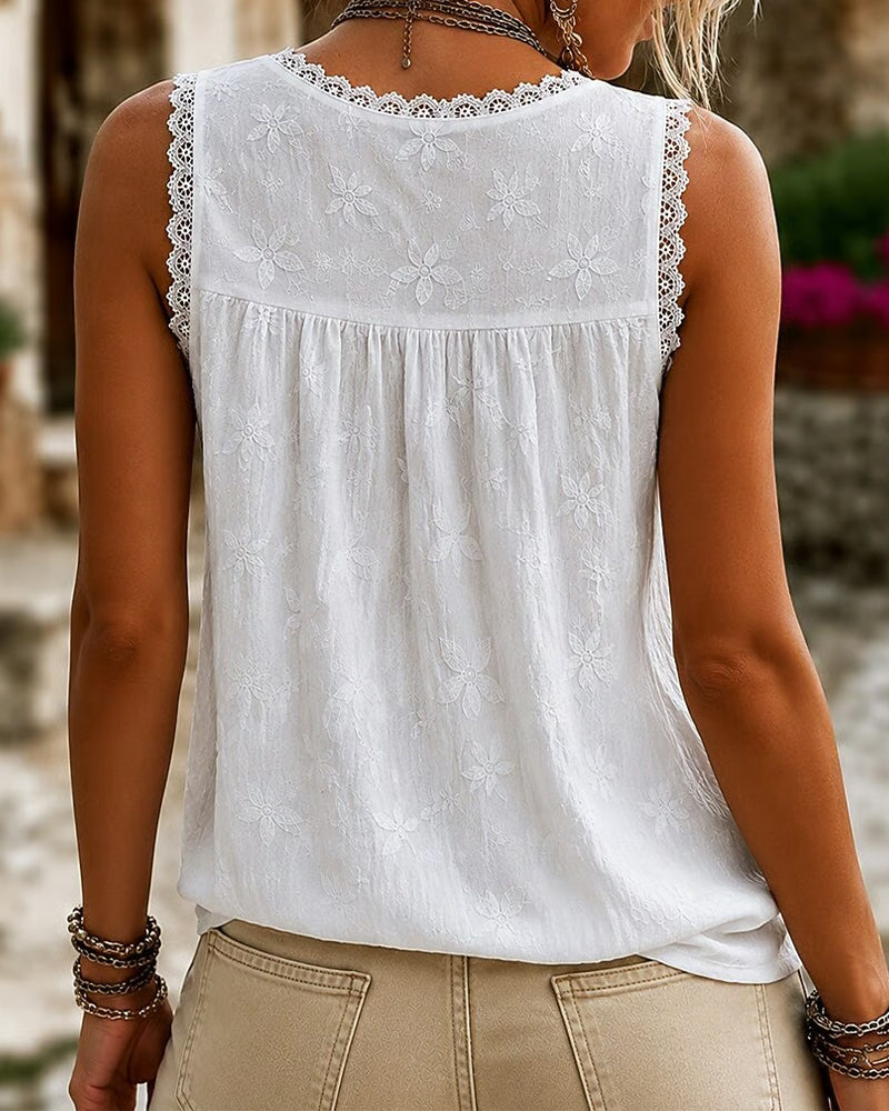 Martina — Top de encaje con cuello de pico