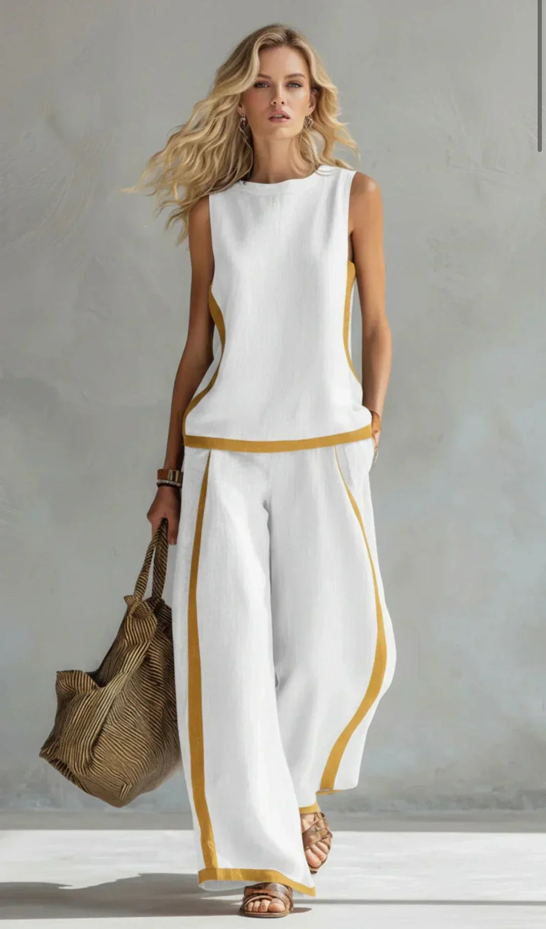 Ursula | Conjunto de chaqueta y pantalón con un estilo elegante y desenfadado y acabados bicolores