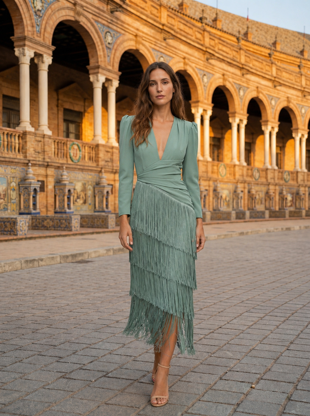 Clara — Vestido elegante de flecos con manga