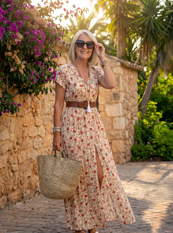 Vestido largo bohemio con cinturón