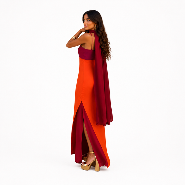 Vestido drapeado bicolor