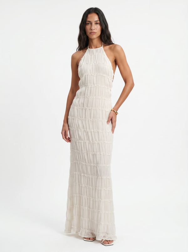 Vestido largo halter plisado