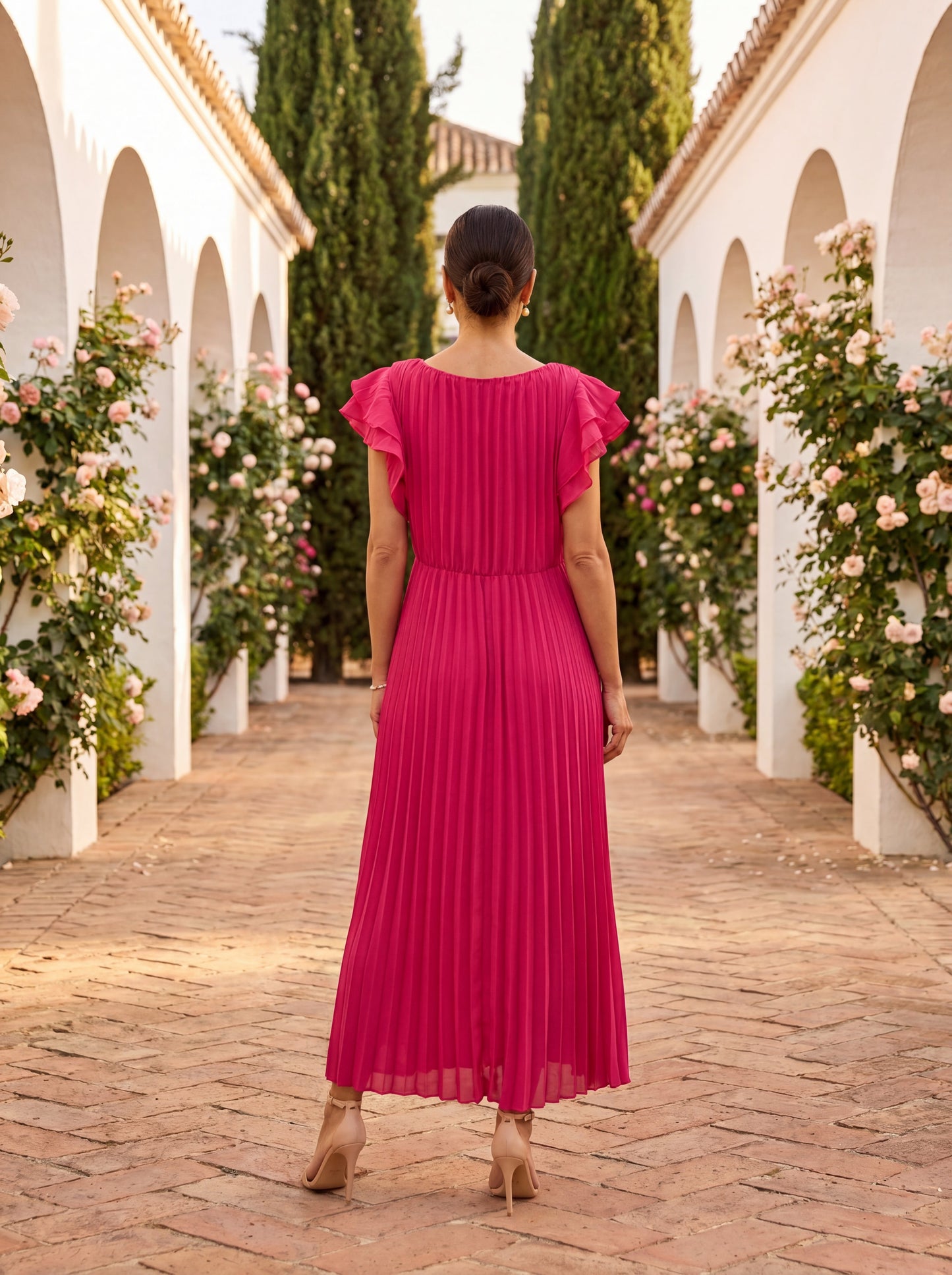 Seraphina | Elegante vestido maxi plisado con cintura anudada