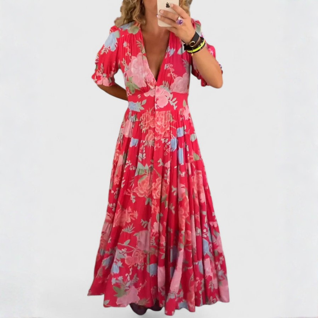 Miriam — Vestido floral con cuello de pico