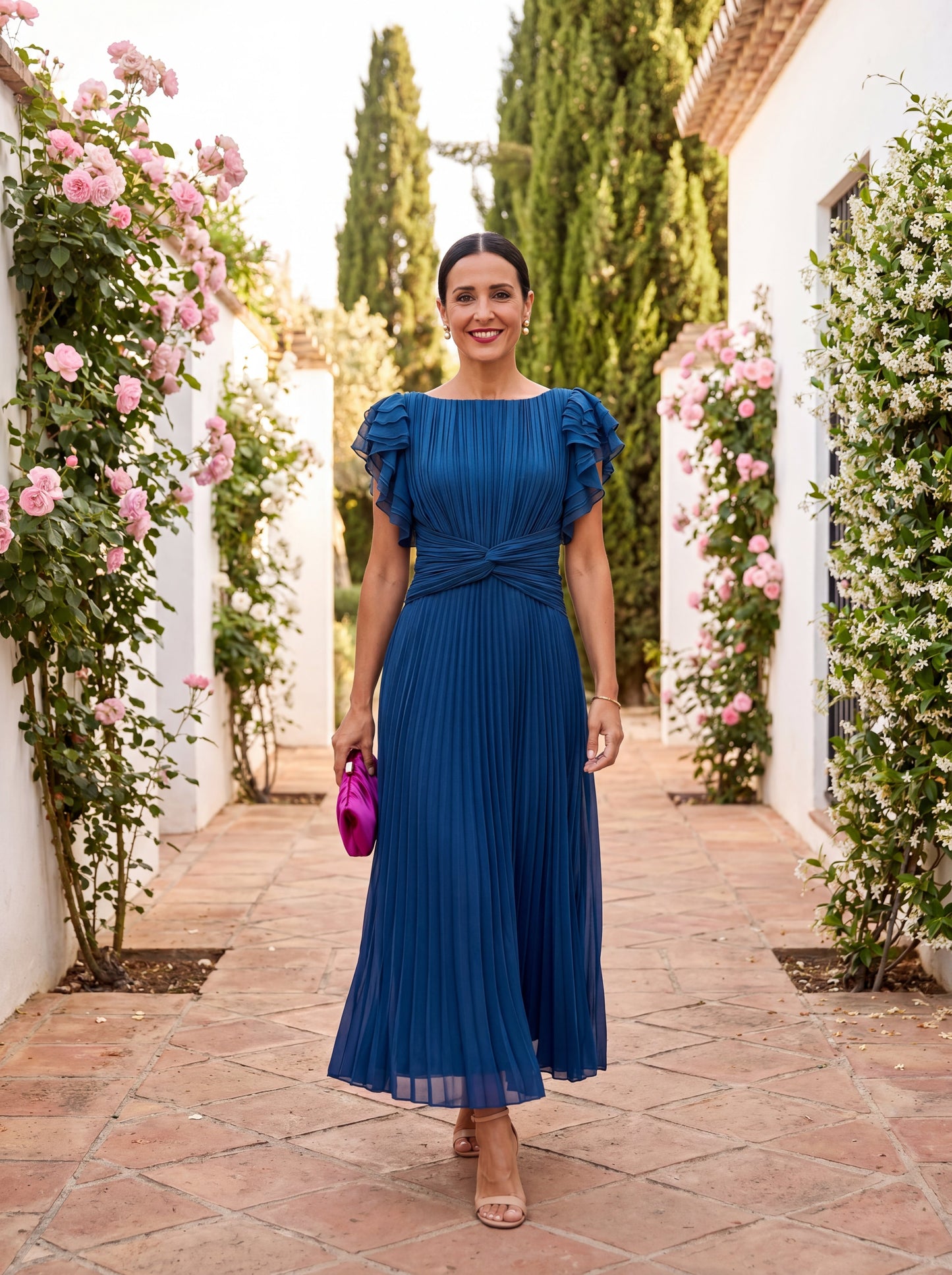 Seraphina | Elegante vestido maxi plisado con cintura anudada