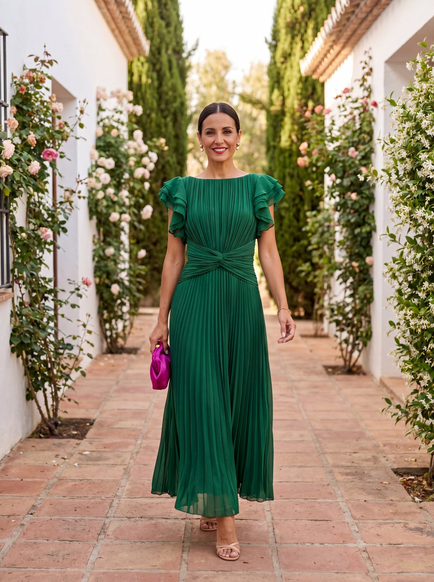 Seraphina | Elegante vestido maxi plisado con cintura anudada