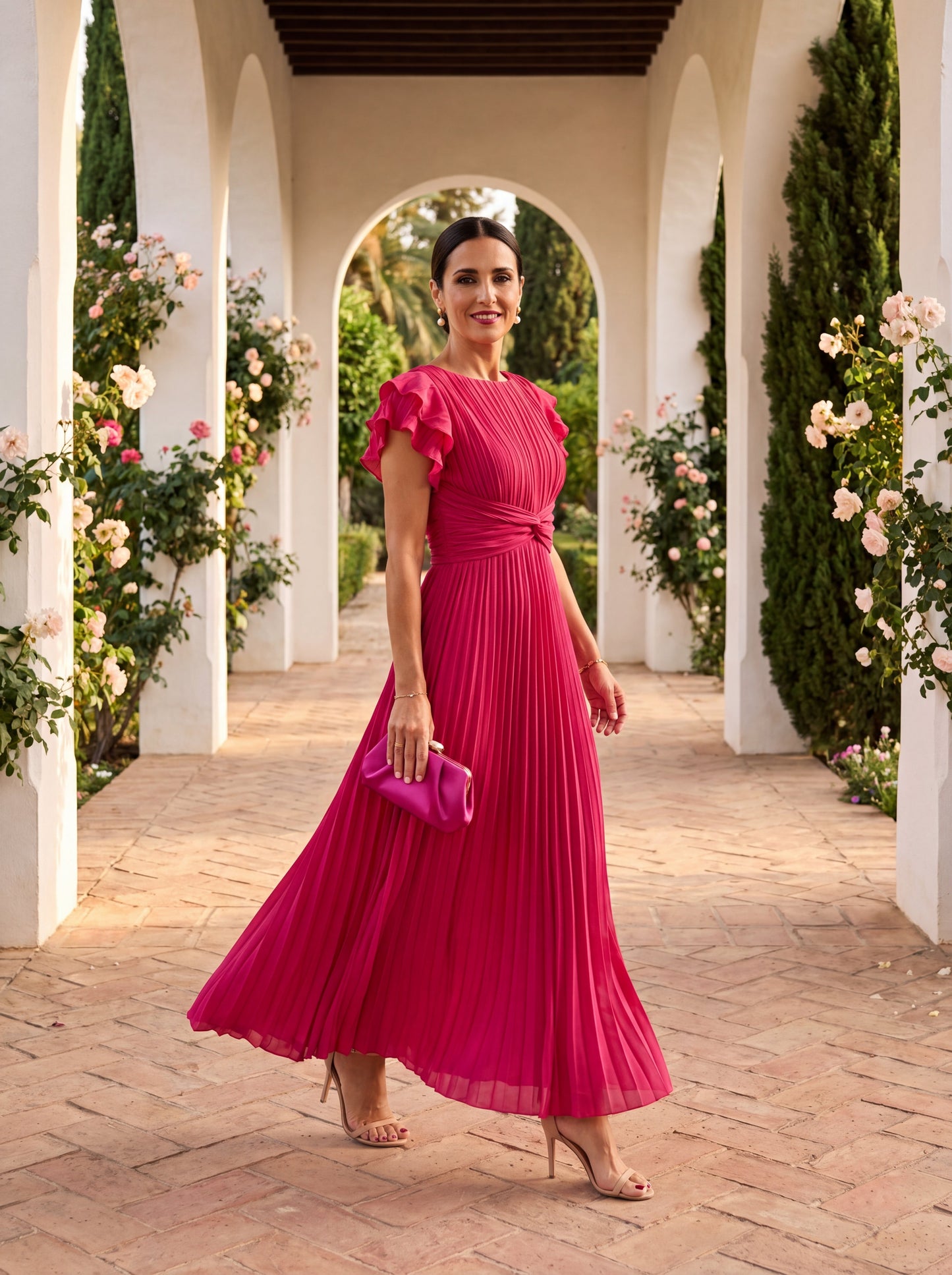 Seraphina | Elegante vestido maxi plisado con cintura anudada