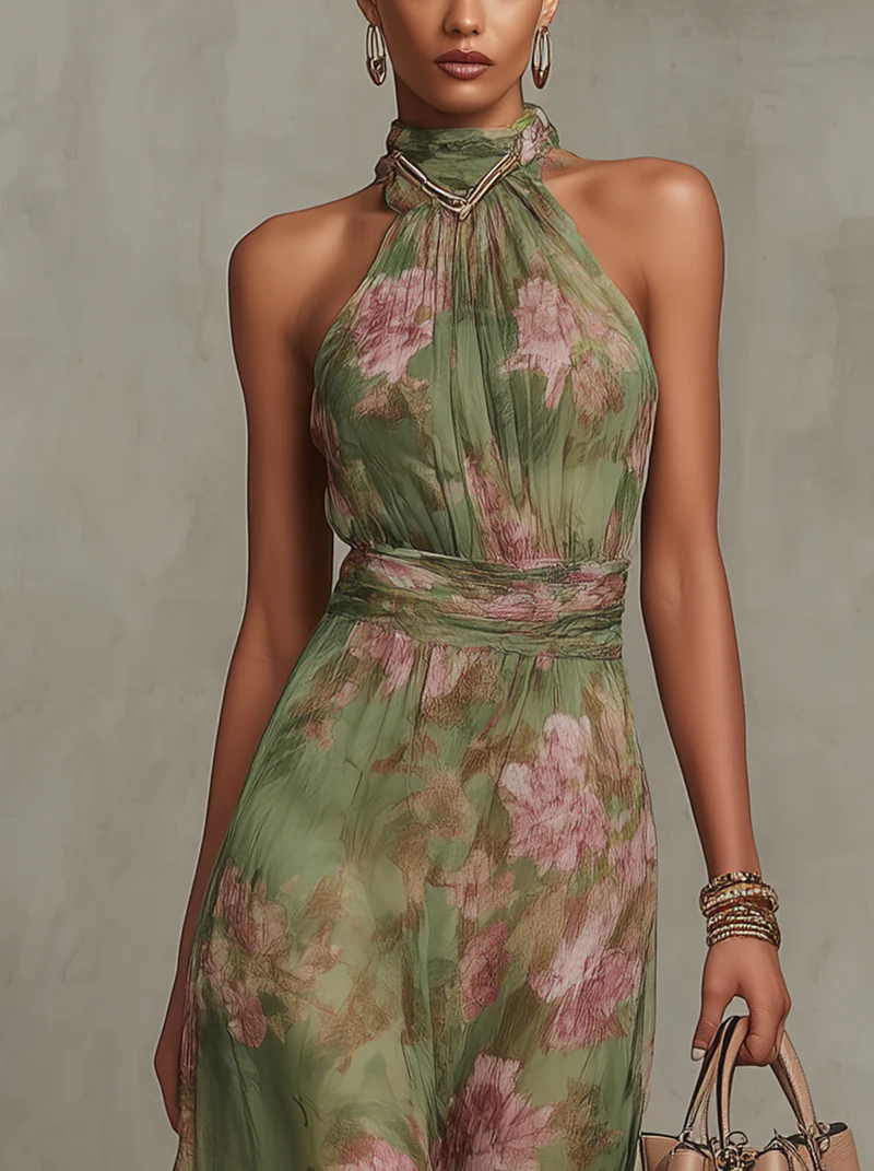 Livia | Vestido maxi floral elegante con cuello halter