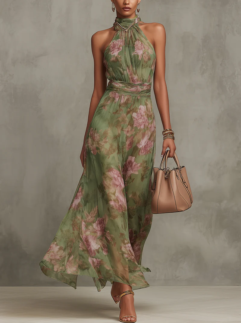 Livia | Vestido maxi floral elegante con cuello halter