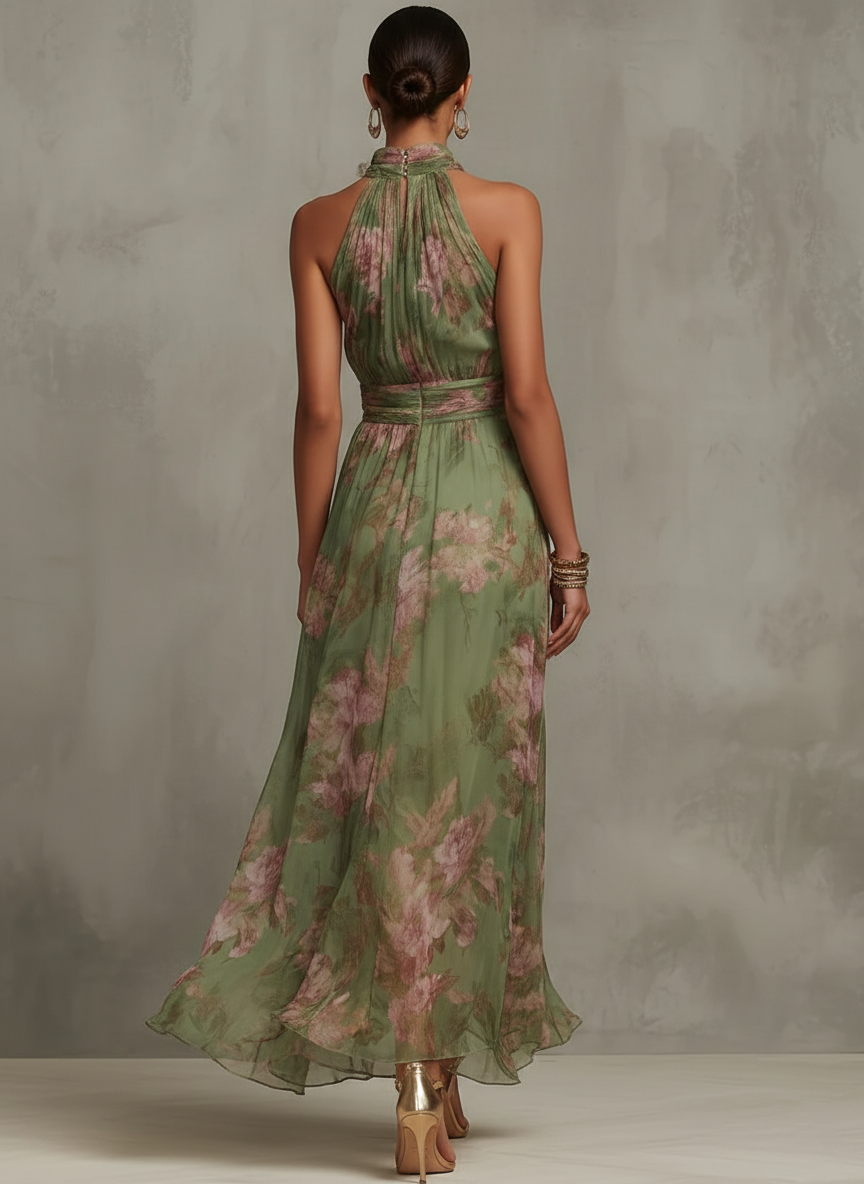 Livia | Vestido maxi floral elegante con cuello halter