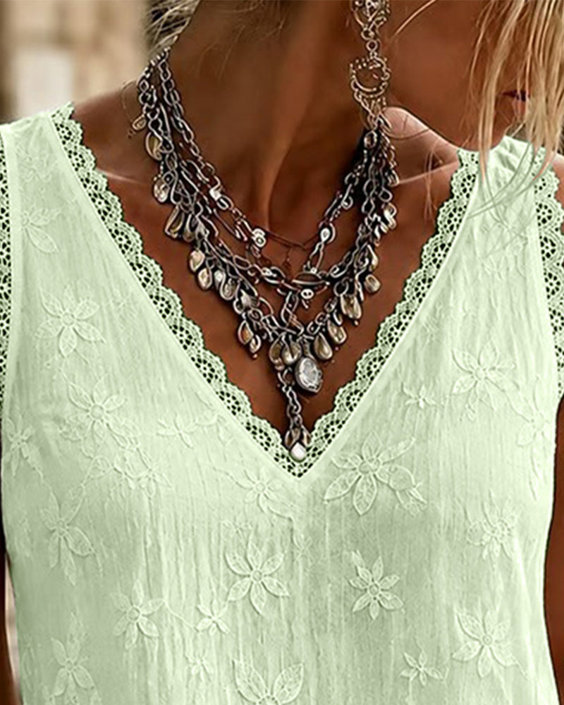 Martina — Top de encaje con cuello de pico