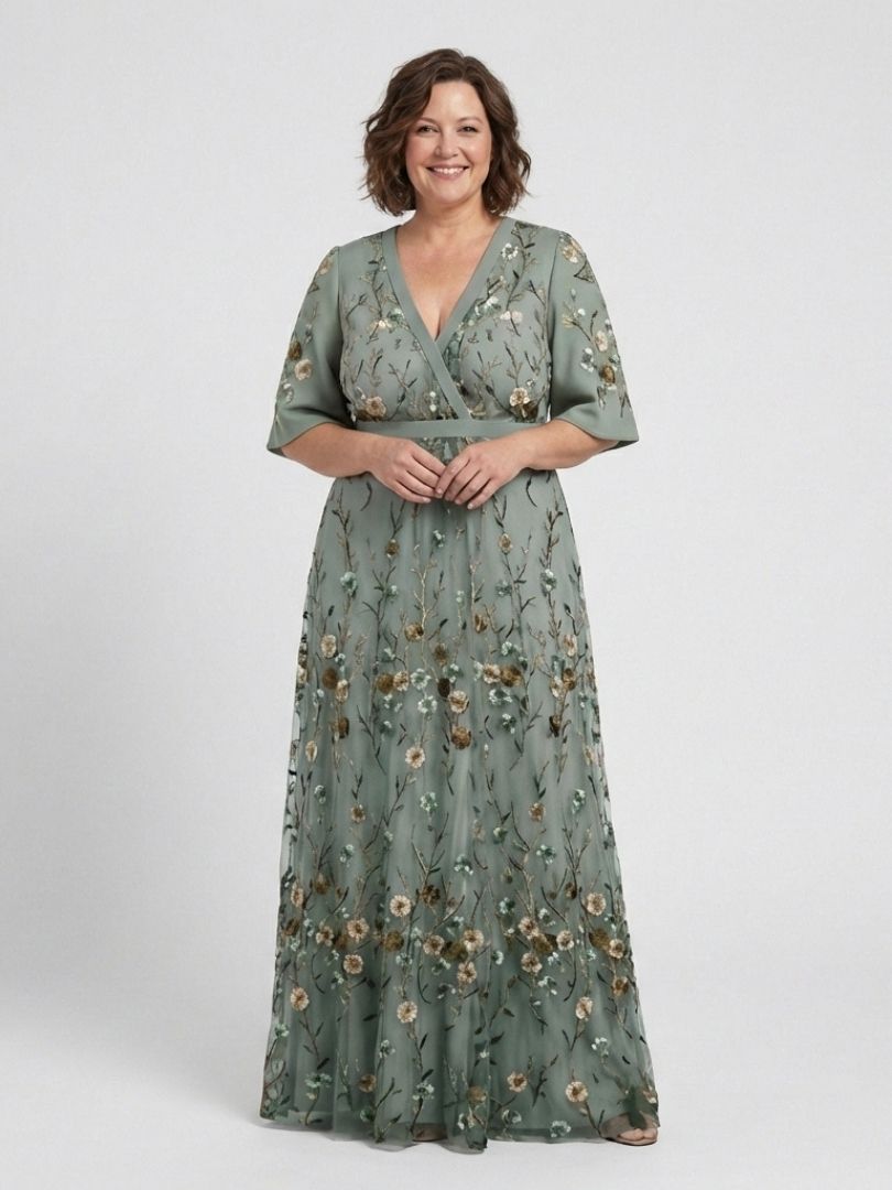 Melina — Vestido largo floral con cuello de pico