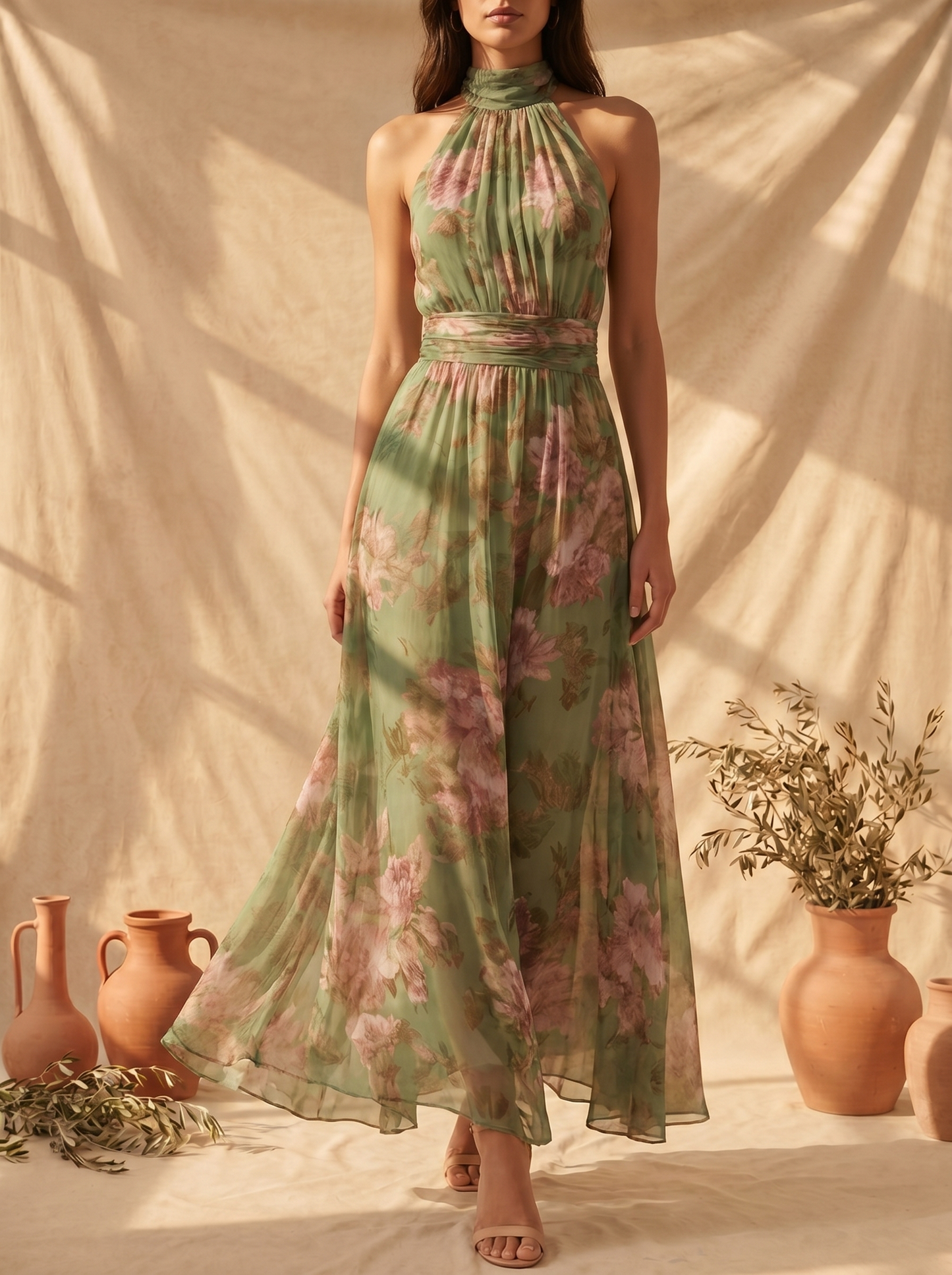 Livia | Vestido maxi floral elegante con cuello halter