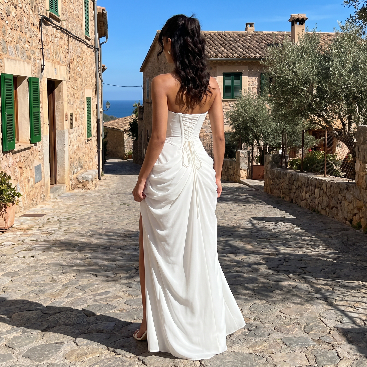 Ciara — Vestido largo con corsé drapeado