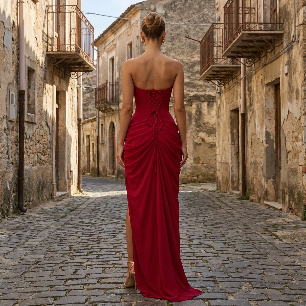 Ciara — Vestido largo con corsé drapeado